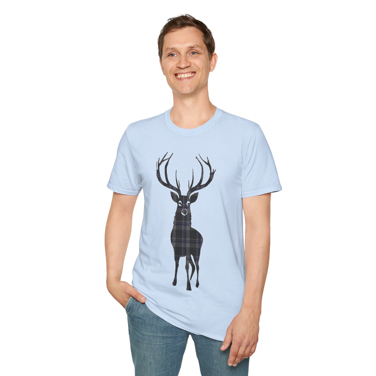 Tartan Stag Softstyle T-Shirt - Hood Tartan, Unisex Tee, Scottish Scenery, Various Colours