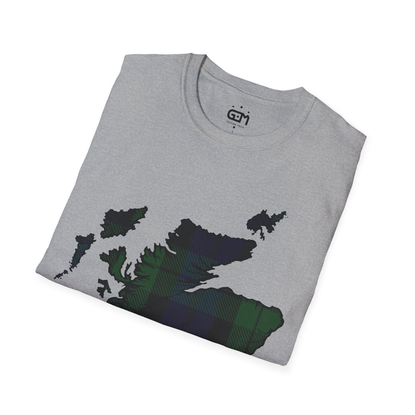 Scotland Tartan Map Softstyle Unisex T-Shirt, Black Watch Tartan, Various Colours