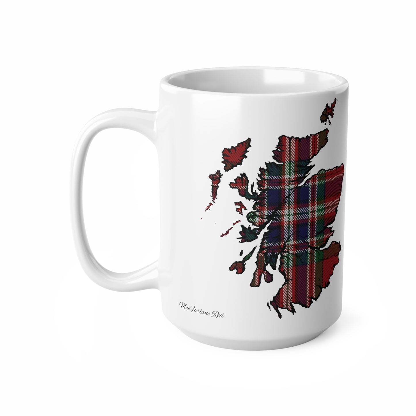 MacFarlane Red Tartan Scotland Map Mug, Coffee Cup, Tea Cup, Scotland, White