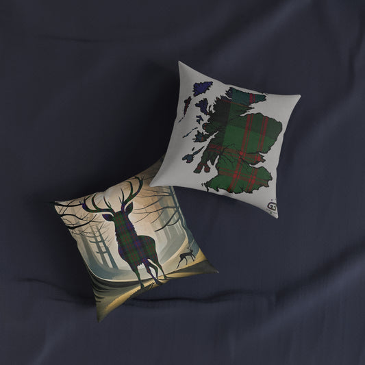 Reversible Square Cushion : Stag / Scotland Map - MacDonald Tartan, Various Sizes