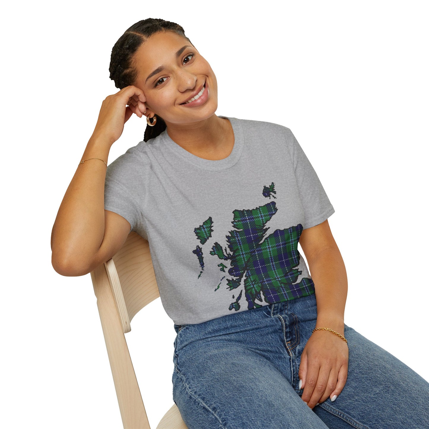 Scotland Tartan Map Softstyle Unisex T-Shirt, Douglas Tartan, Various Colours