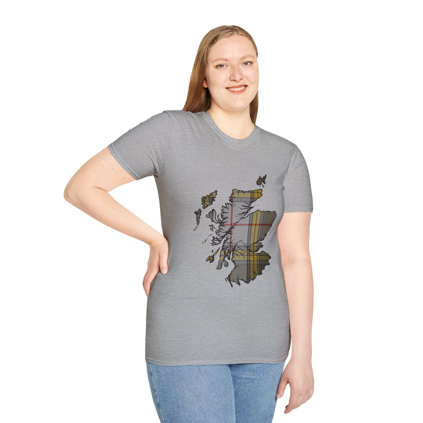 Scotland Tartan Map Softstyle Unisex T-Shirt - Buchanan Dress Tartan Tee