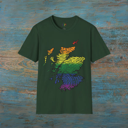 Pride Fingerprint Scotland Map Unisex T-Shirt, Various Colours