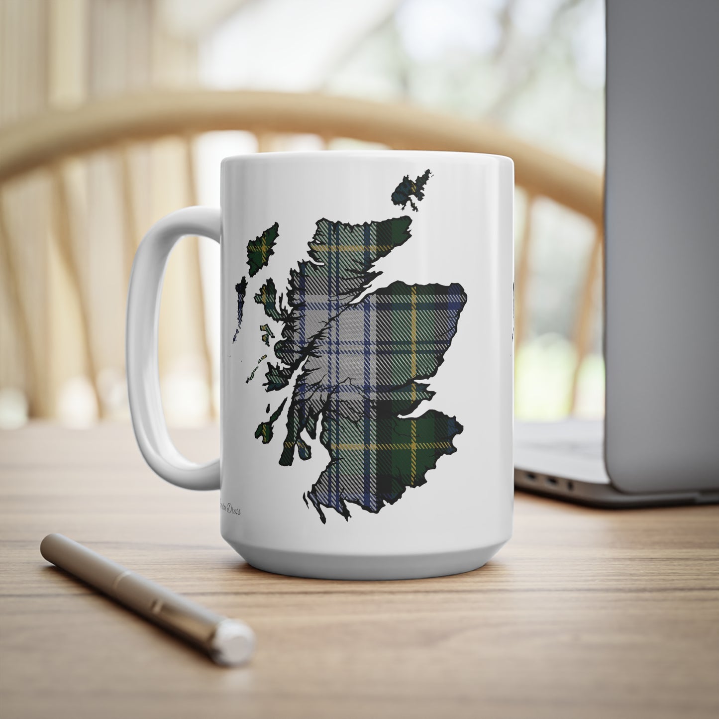 Gordon Dress Tartan Scotland Map Mug, Coffee Cup, Tea Cup, Scotland, White