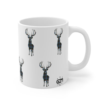 Tartan Stag Mug - Anderson Old Tartan, Coffee Cup, Tea Cup, Scotland, White