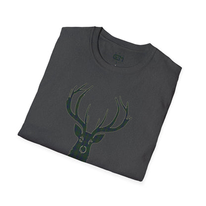 Tartan Stag Softstyle T-Shirt - Kennedy Tartan, Unisex Tee, Scottish Scenery, Various Colours