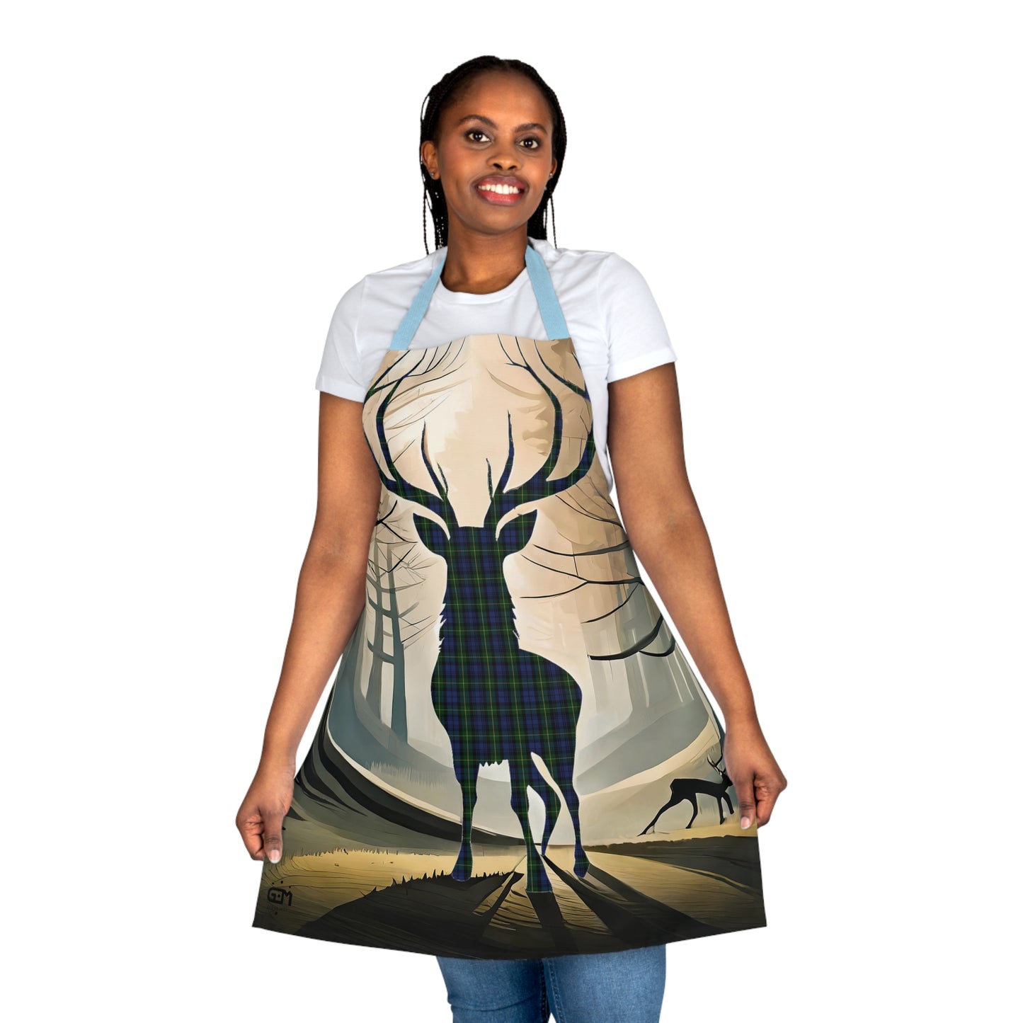 Tartan Stag Woodland Scene Apron - Gordon Tartan, Scottish Cooking Apparel, Chef Accessory