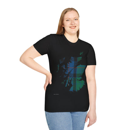 Scotland Tartan Map Softstyle Unisex T-Shirt, Flower of Scotland Tartan, Various Colours