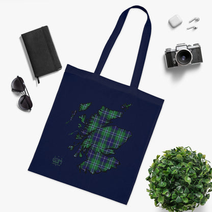 Reversible Scotland Tartan Map Cotton Tote Bag - Douglas Tartan