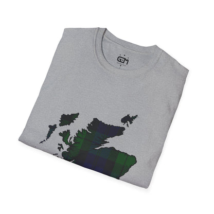 Scotland Tartan Map Softstyle Unisex T-Shirt - Black Watch Tartan Tee