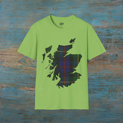 Scotland Tartan Map Softstyle Unisex T-Shirt, Farquharson Tartan, Various Colours