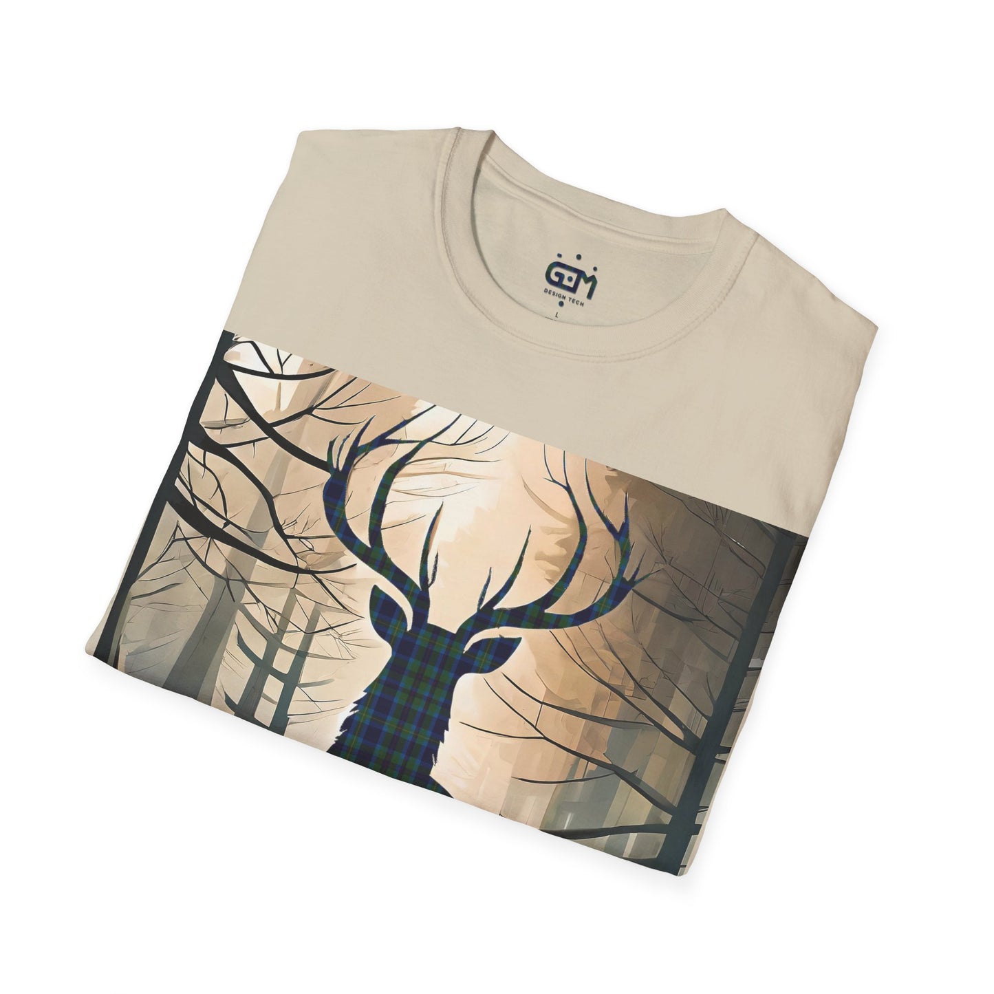 Stag Tartan Silhouette Softstyle T-Shirt - Miller Tartan, Unisex Tee, Scottish Scenery, Various Colours