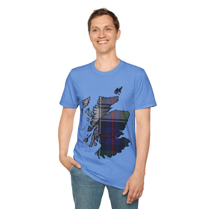 Scotland Tartan Map Softstyle Unisex T-Shirt, Argyle Dress Tartan, Various Colours