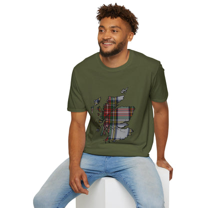 Scotland Tartan Map Softstyle Unisex T-Shirt - Stewart Dress Tartan Tee