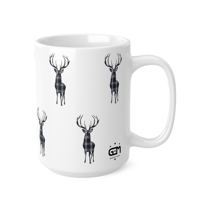 Tartan Stag Mug - Argyle Dress Tartan, Coffee Cup, Tea Cup, Scotland, White