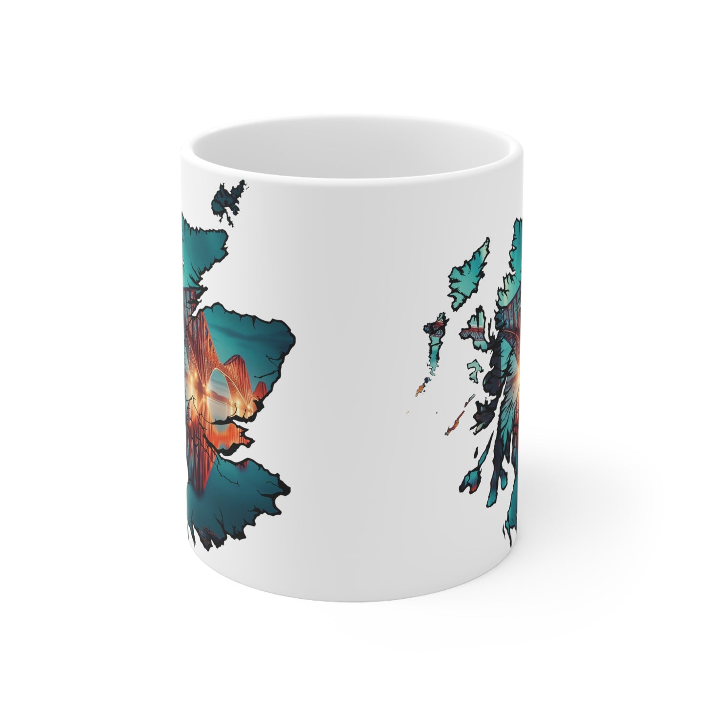 Forth Rail Bridge Scotland Map Mug, Coffee Cup, Tea Cup, Scottish Art, Scottish Landmark, Scenery, Nature, White