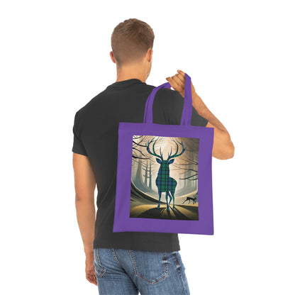 Reversible Scotland Tartan Stag Cotton Tote Bag - Flower of Scotland Tartan