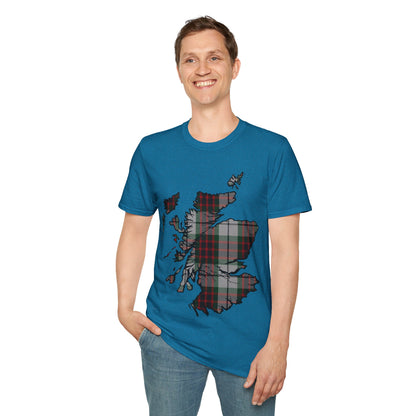 Scotland Tartan Map Softstyle Unisex T-Shirt, Fraser Dress Tartan, Various Colours