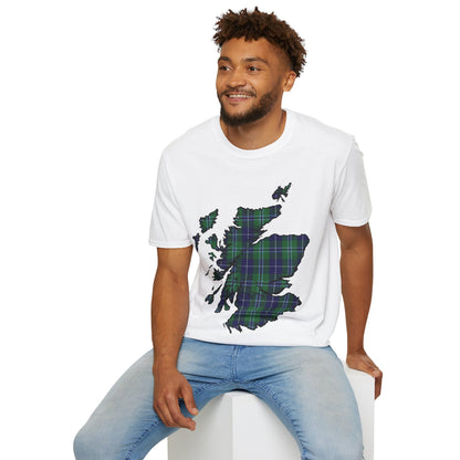 Scotland Tartan Map Softstyle Unisex T-Shirt, Douglas Tartan, Various Colours