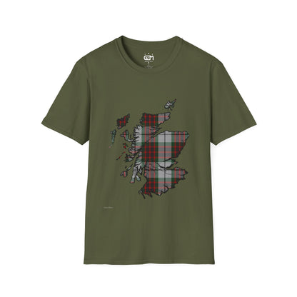 Scotland Tartan Map Softstyle Unisex T-Shirt - Fraser Dress Tartan Tee