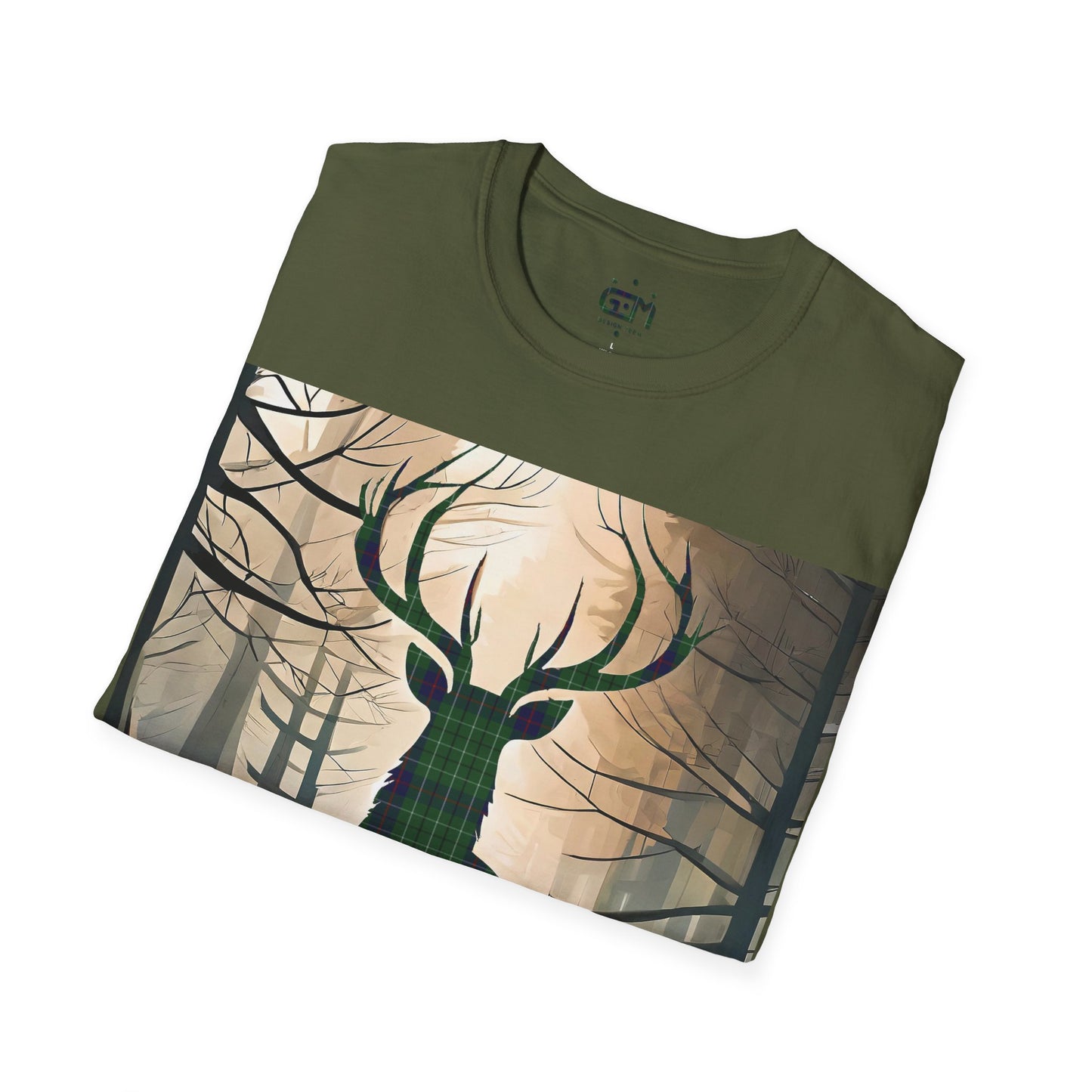 Stag Tartan Silhouette Softstyle T-Shirt - Duncan Tartan, Unisex Tee, Scottish Scenery, Various Colours