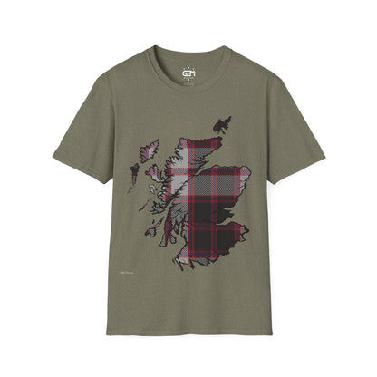 Scotland Tartan Map Softstyle Unisex T-Shirt, MacPherson Tartan, Various Colours