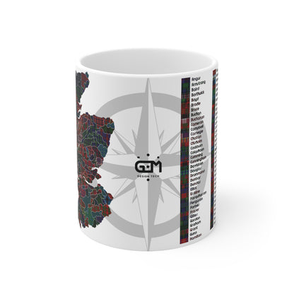 Scotland Map of Clans Tartan Mug, Coffee Cup, Tea Cup, White