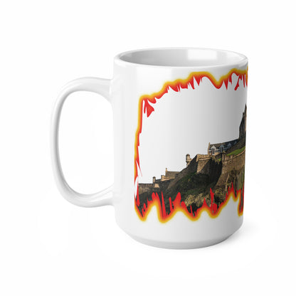 Edinburgh Castle Fire Effect Photo Mug, White