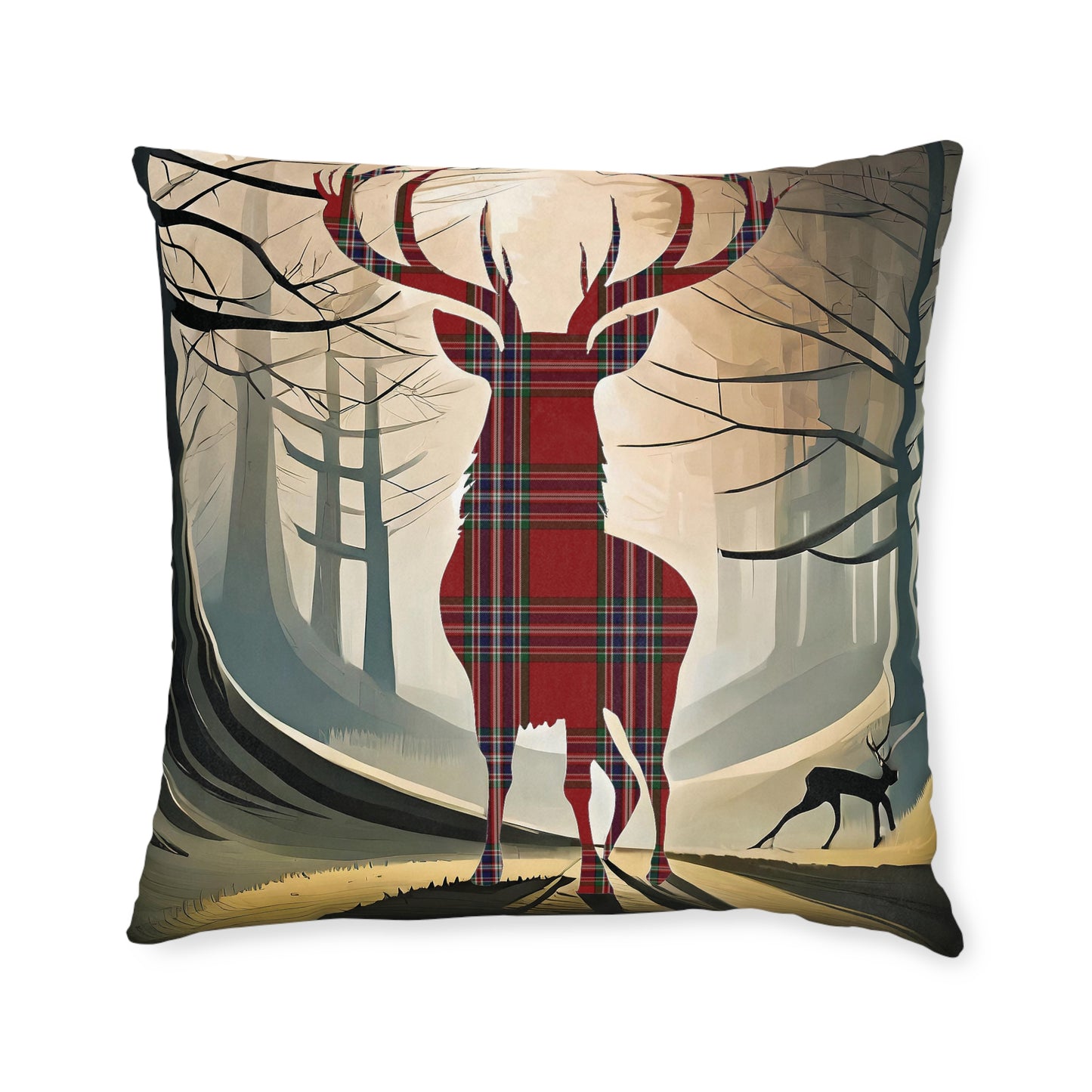 Reversible Square Cushion : Stag / Scotland Map - MacFarlane Tartan, Various Sizes