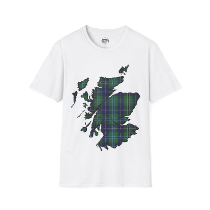 Scotland Tartan Map Softstyle Unisex T-Shirt, Douglas Tartan, Various Colours