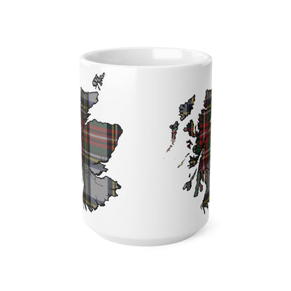 Stewart Dress Tartan Scotland Map Mug, Coffee Cup, Tea Cup, Scotland, White