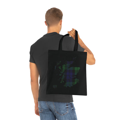 Reversible Scotland Tartan Map Cotton Tote Bag - Black Watch Tartan