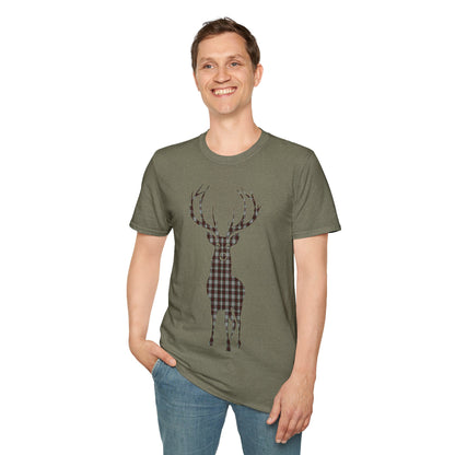 Tartan Stag Softstyle T-Shirt - Fraser Tartan, Unisex Tee, Scottish Scenery, Various Colours