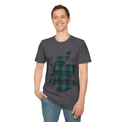 Scotland Tartan Map Softstyle Unisex T-Shirt, Douglas Tartan, Various Colours