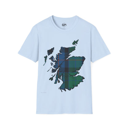 Scotland Tartan Map Softstyle Unisex T-Shirt, Flower of Scotland Tartan, Various Colours