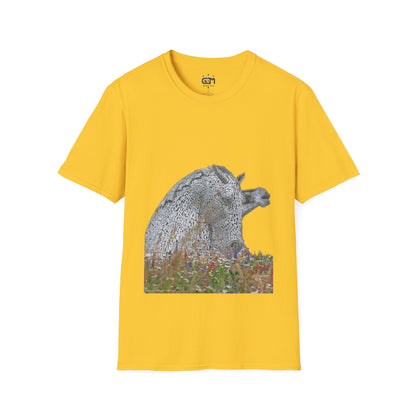 Kelpies with Meadow No Sky Photo Softstyle Unisex T-Shirt, Scottish Tee