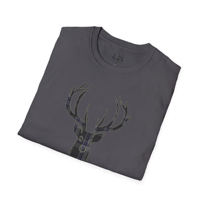 Tartan Stag Softstyle T-Shirt - Hood Tartan, Unisex Tee, Scottish Scenery, Various Colours