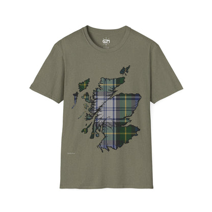 Scotland Tartan Map Softstyle Unisex T-Shirt, Gordon Dress Tartan, Various Colours