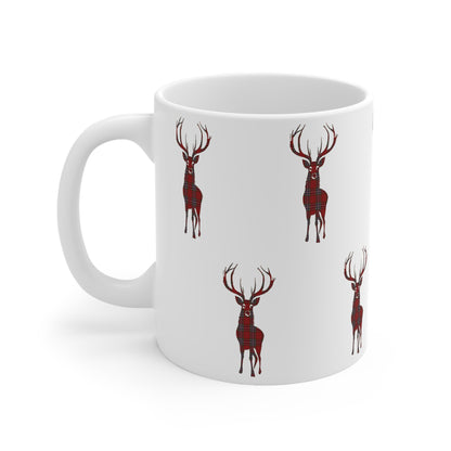 Tartan Stag Mug - MacFarlane Tartan, Coffee Cup, Tea Cup, Scotland, White