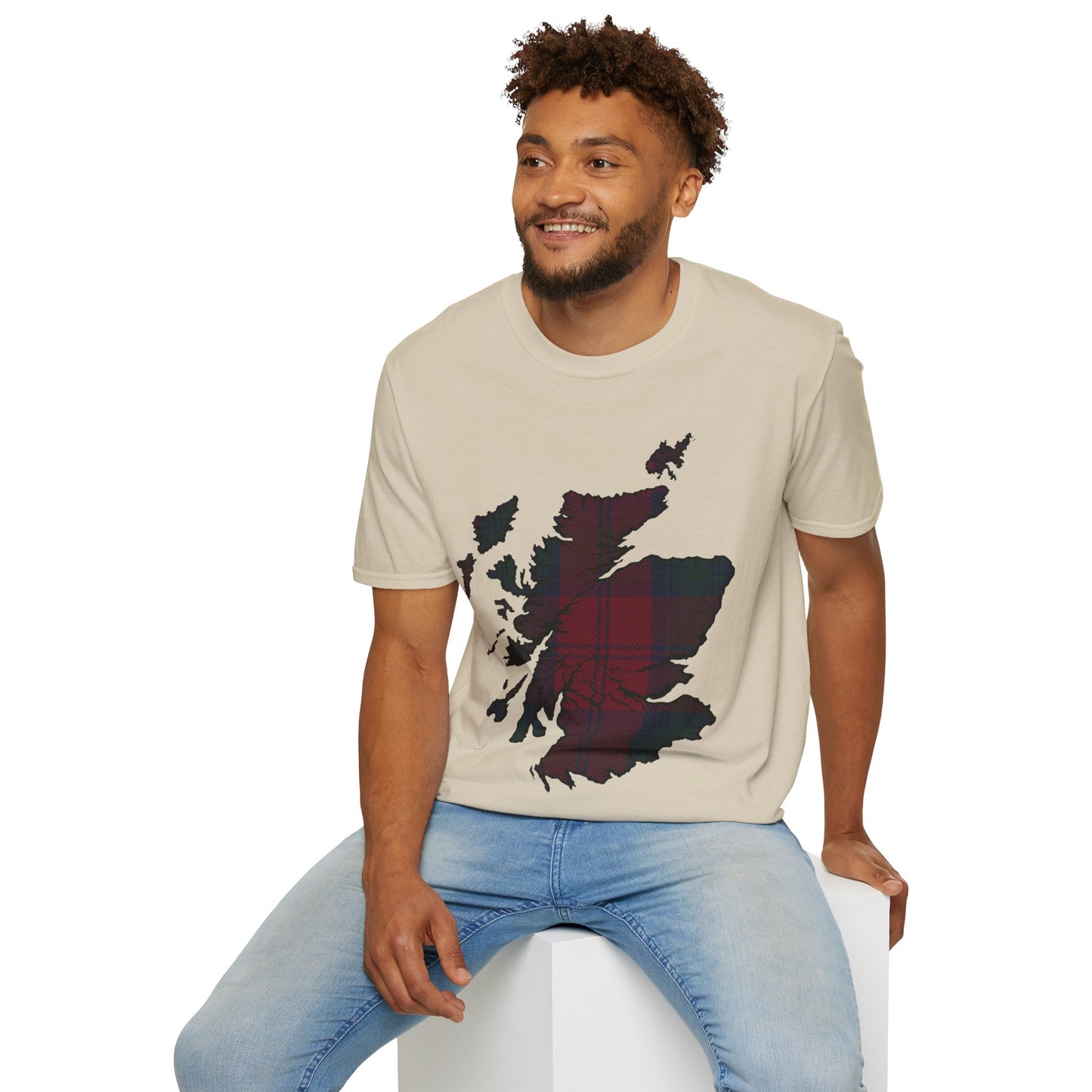 Scotland Tartan Map Softstyle Unisex T-Shirt, Lindsay Tartan, Various Colours