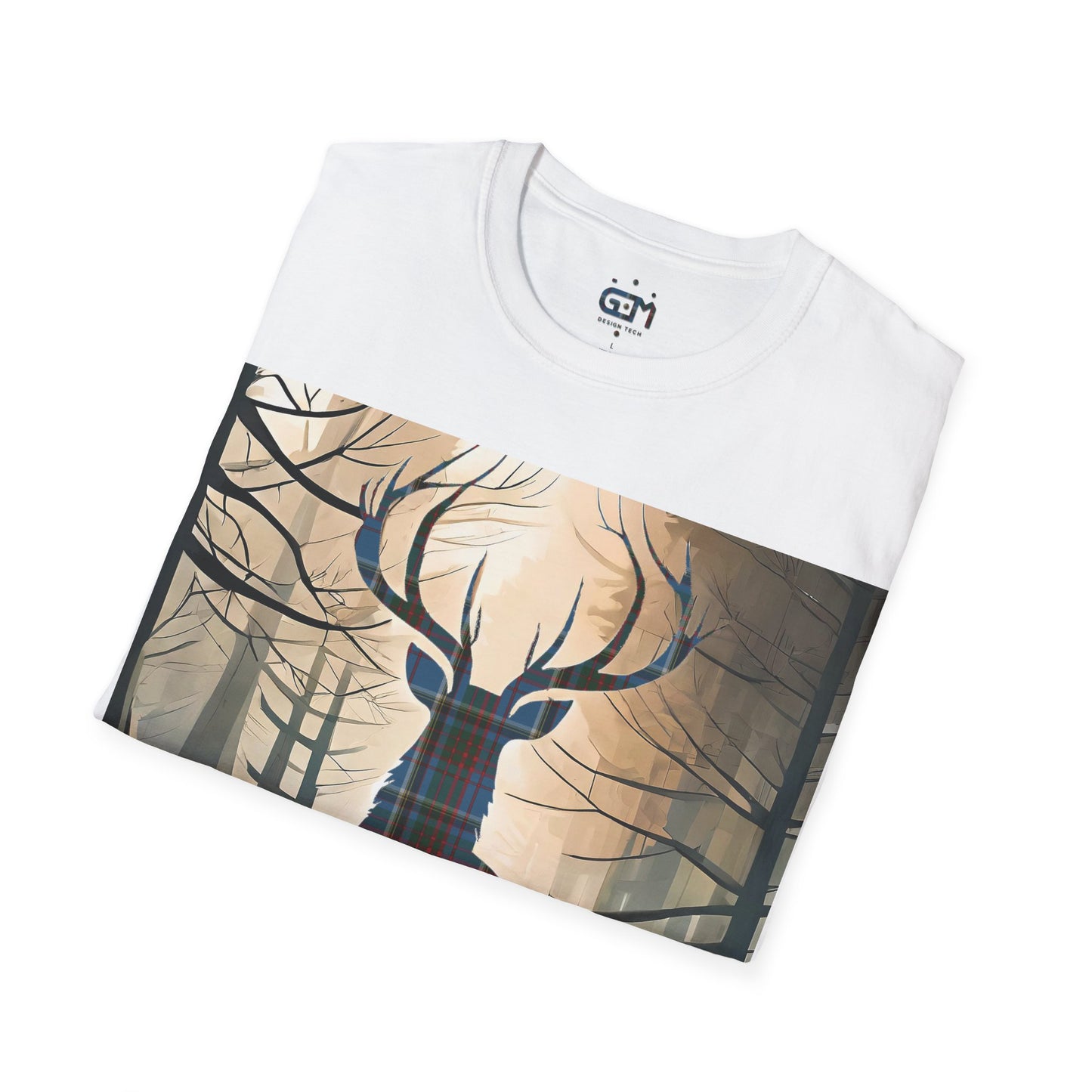 Stag Tartan Silhouette Softstyle T-Shirt - Anderson Old Tartan, Unisex Tee, Scottish Scenery, Various Colours