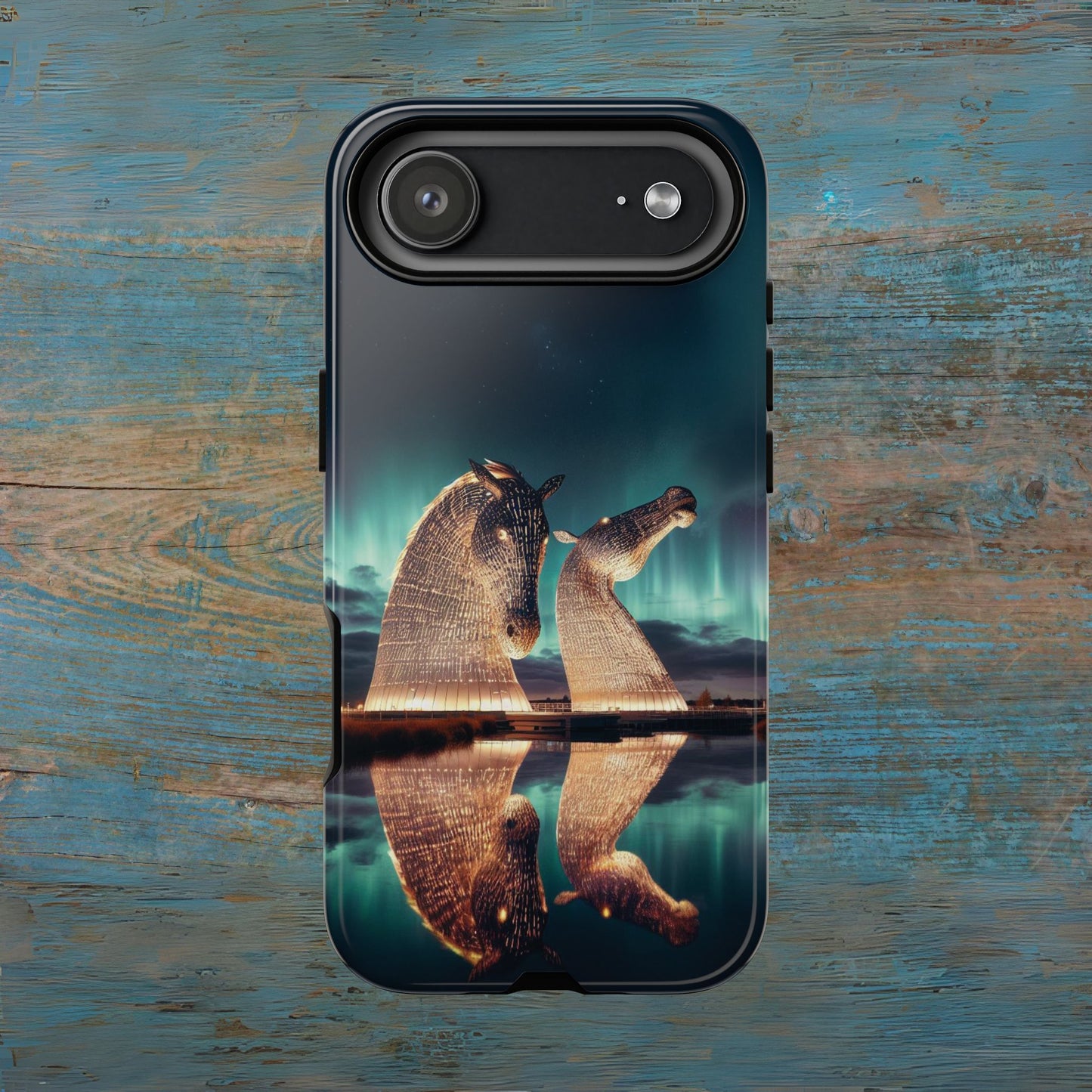 Kelpies Northern Lights Art Variant Phone Case, Scotland, Apple