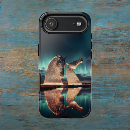 Kelpies Northern Lights Art Variant Phone Case, Scotland, Apple