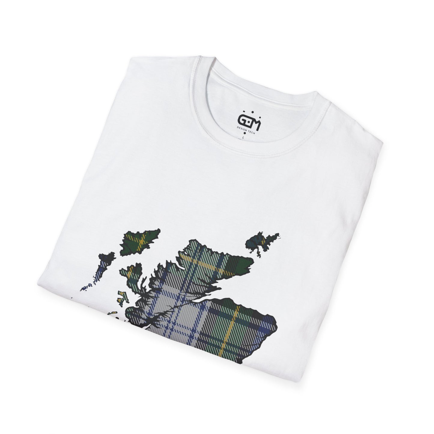 Scotland Tartan Map Softstyle Unisex T-Shirt - Gordon Dress Tartan Tee