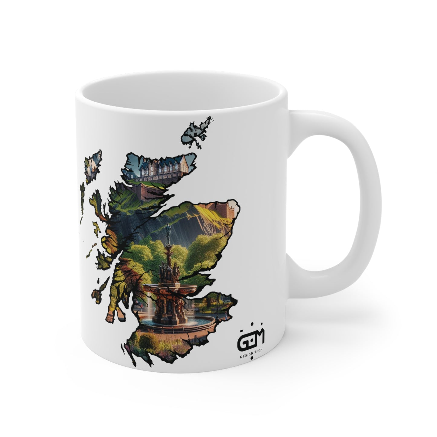 Edinburgh Castle with Fountain Scotland Map Mug, Coffee Cup, Tea Cup, Scottish Art, Scottish Landmark, Scenery, Nature, White