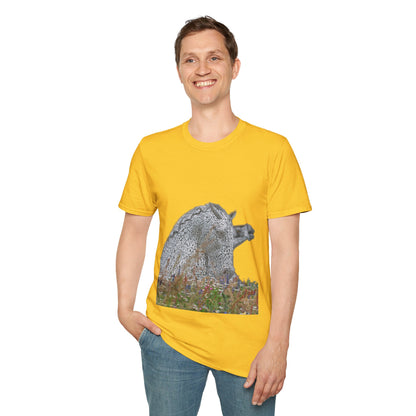 Kelpies with Meadow No Sky Photo Softstyle Unisex T-Shirt, Scottish Tee