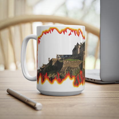 Edinburgh Castle Fire Effect Photo Mug, White