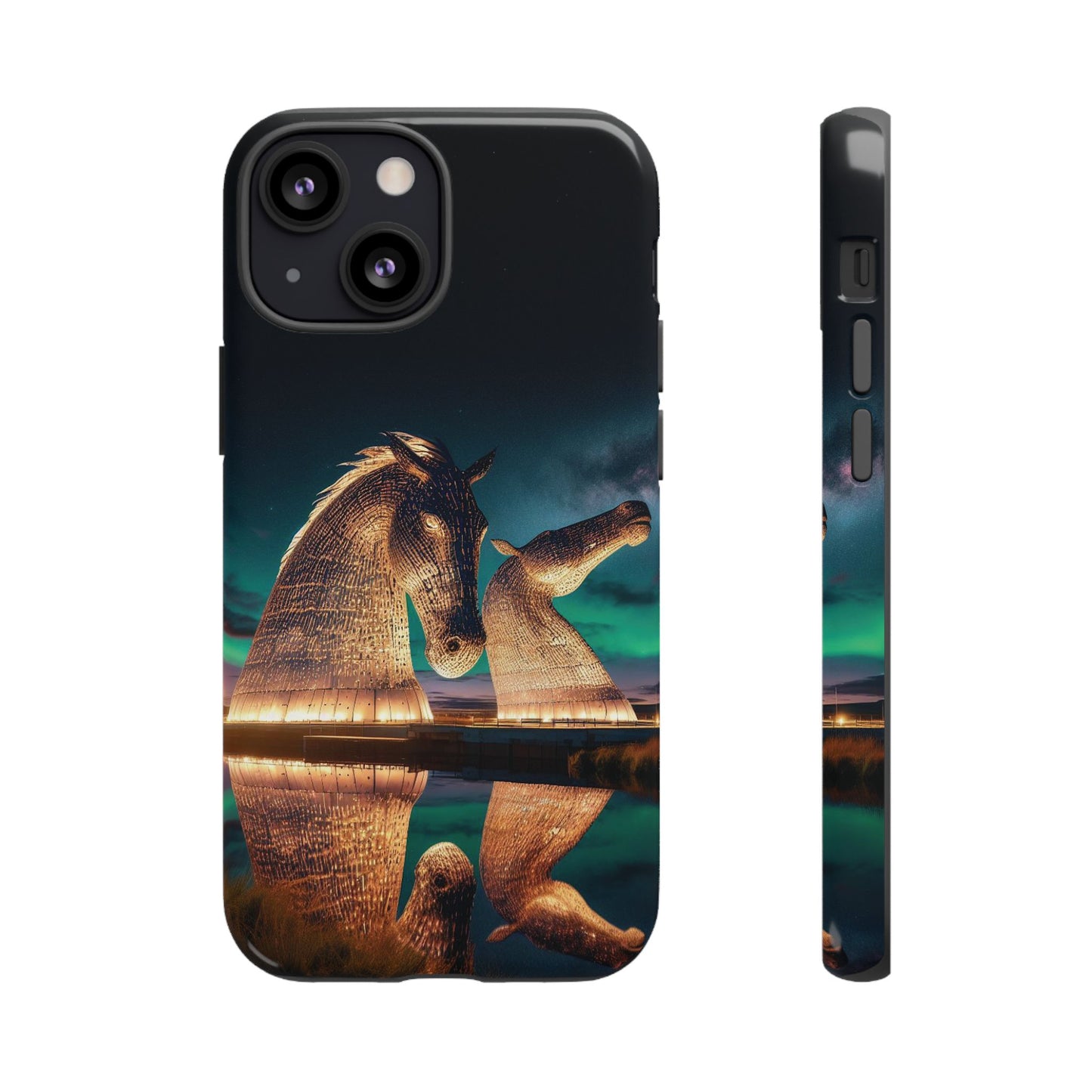 Kelpies Northern Lights Art Phone Case, Scotland, Apple