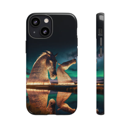 Kelpies Northern Lights Art Phone Case, Scotland, Apple