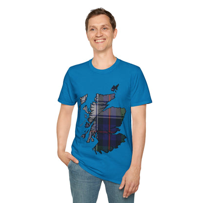 Scotland Tartan Map Softstyle Unisex T-Shirt, Argyle Dress Tartan, Various Colours